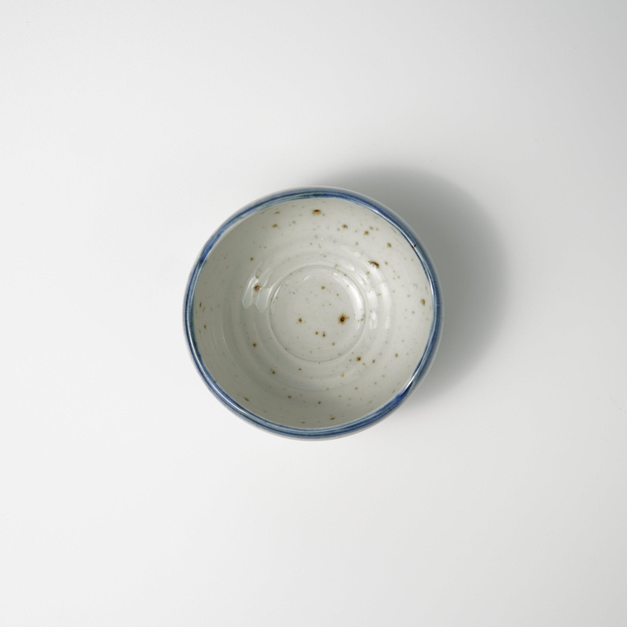 Large Cream and Blue Chawan — Traditional Matcha Tea Bowl - Yamada Chaya