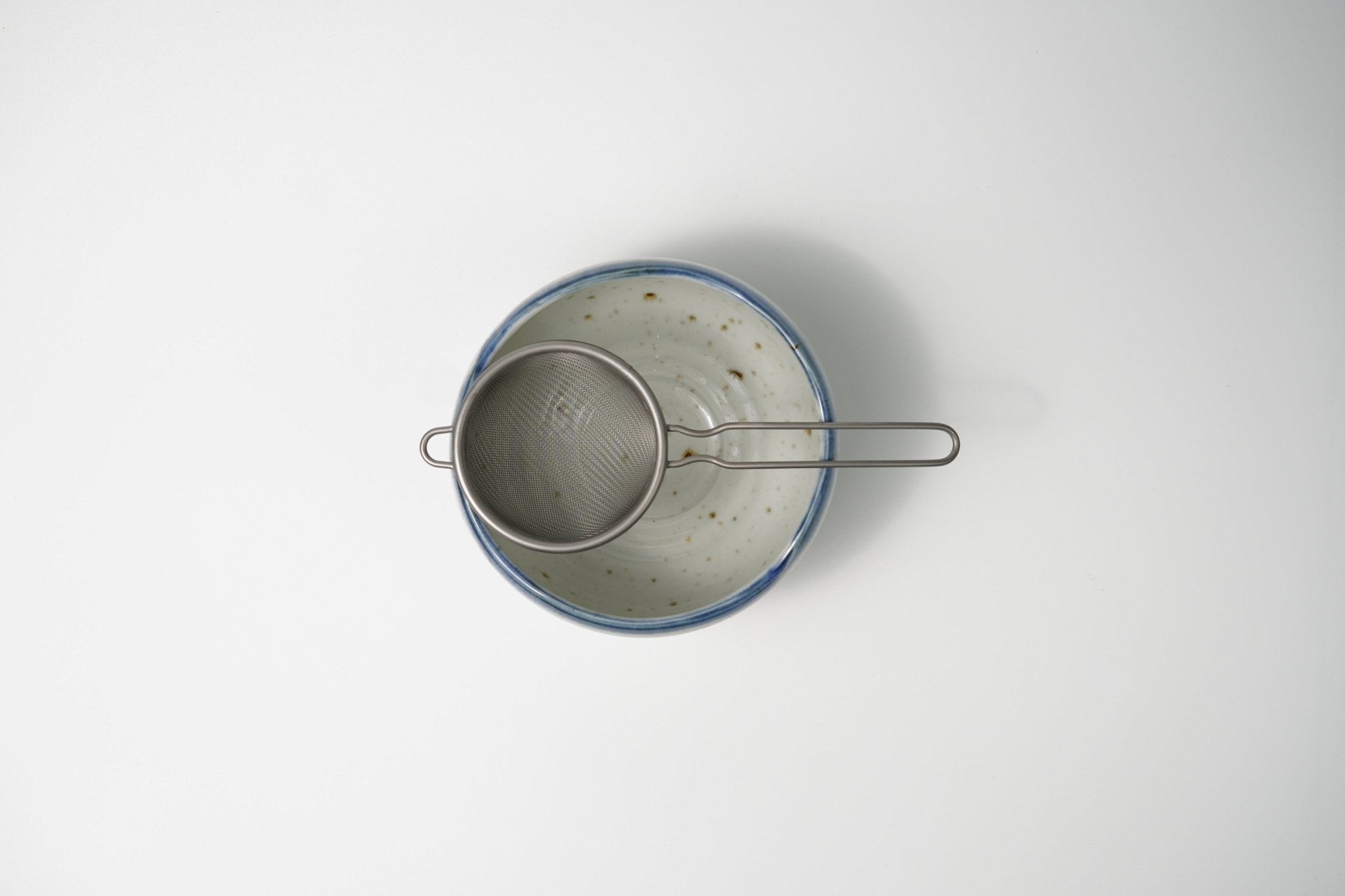 Large Cream and Blue Chawan — Traditional Matcha Tea Bowl - Yamada Chaya