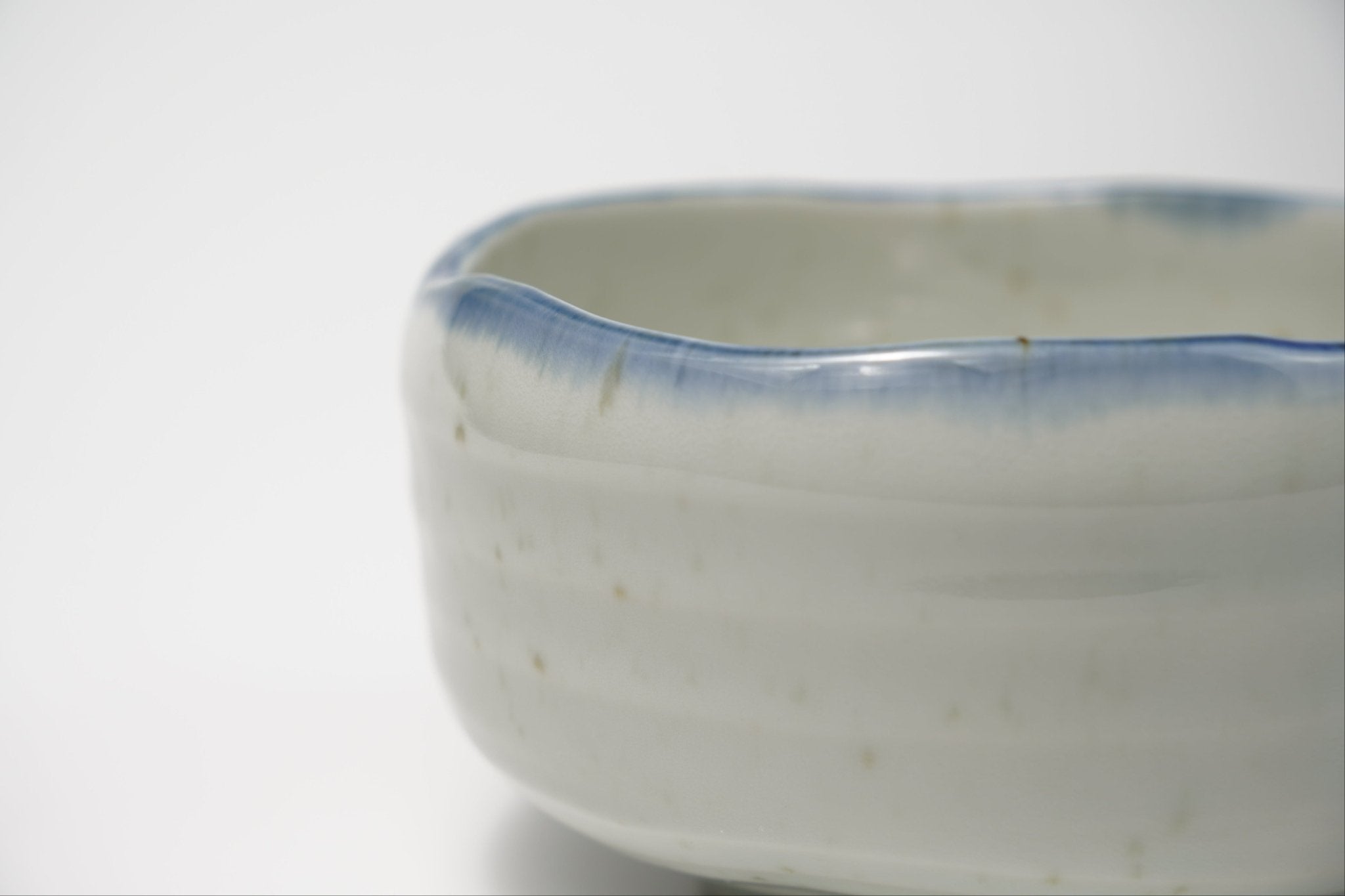 Large Cream and Blue Chawan — Traditional Matcha Tea Bowl - Yamada Chaya