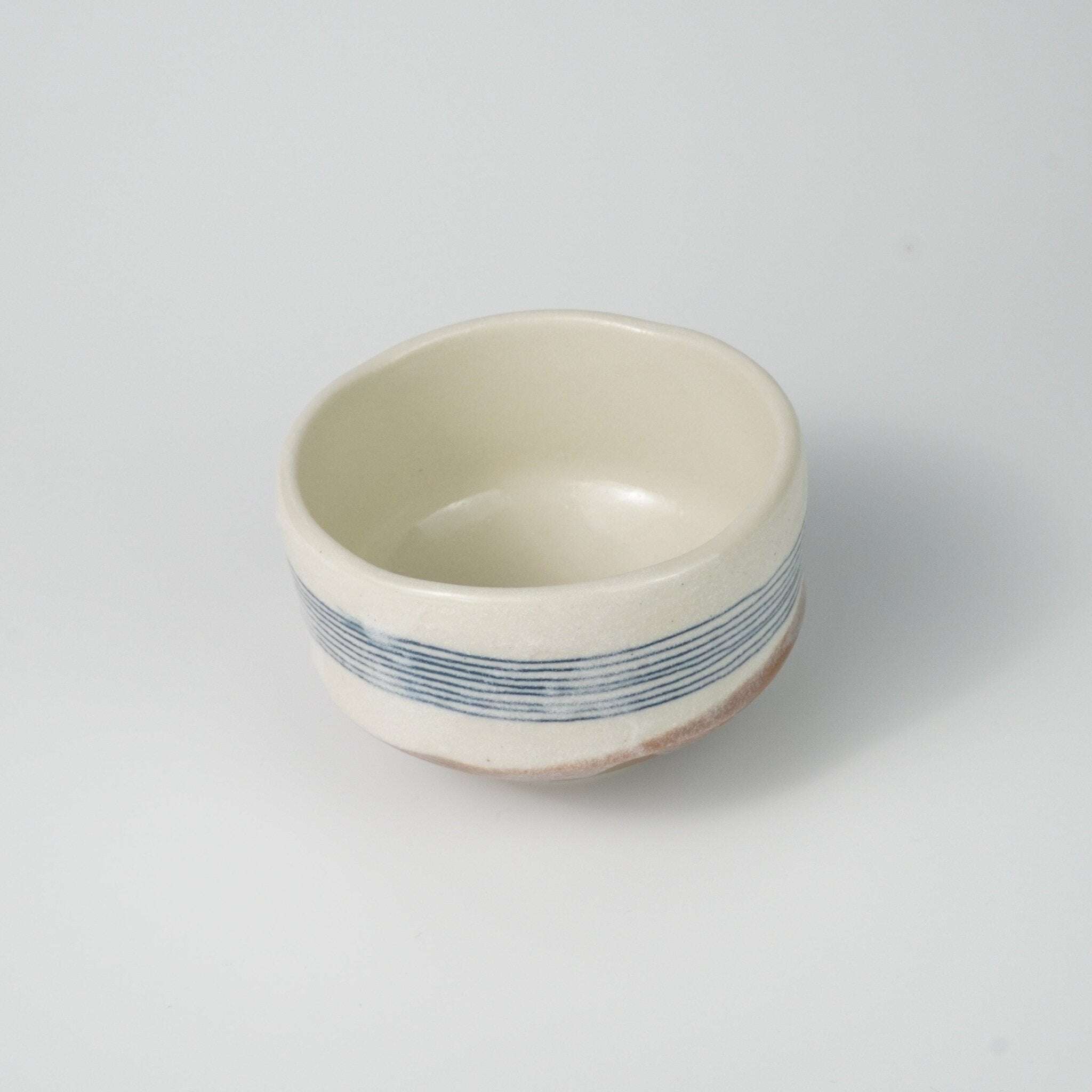 Mini Chawan with Blue Stripe Design — Matcha Tea Bowl Yamada Chaya