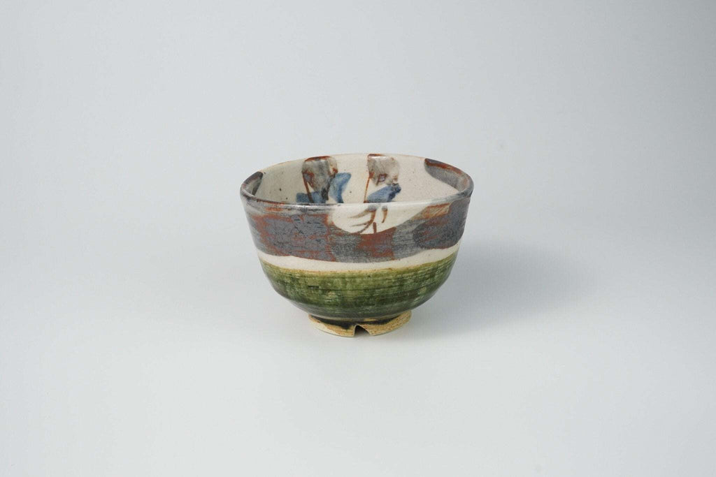 Oribe Chawan with Hand Painted Floral Design — Matcha Tea Bowl Yamada Chaya