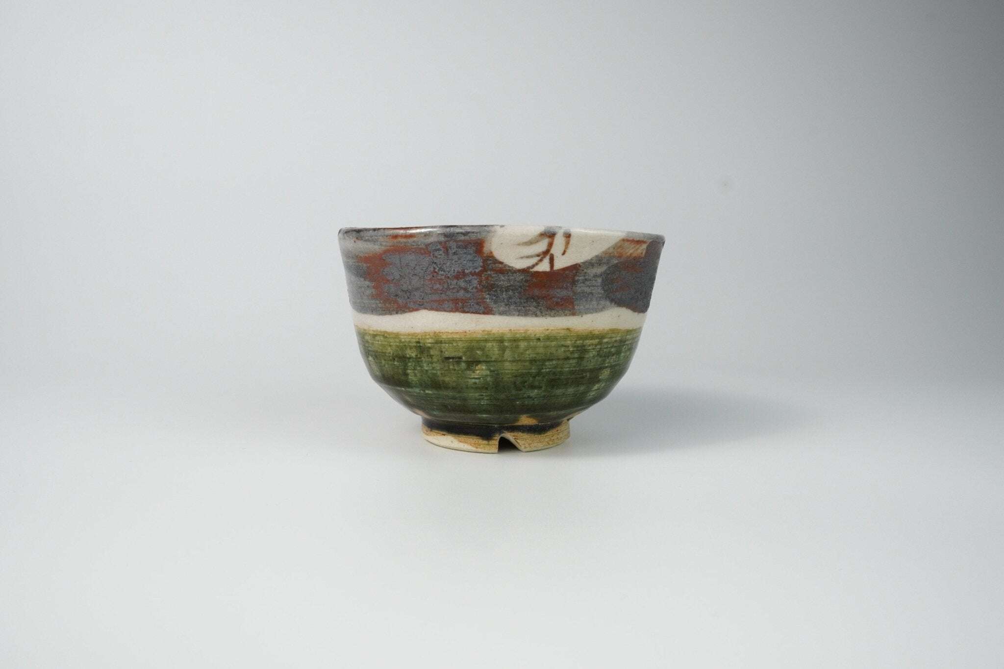 Oribe Chawan with Hand Painted Floral Design — Matcha Tea Bowl Yamada Chaya
