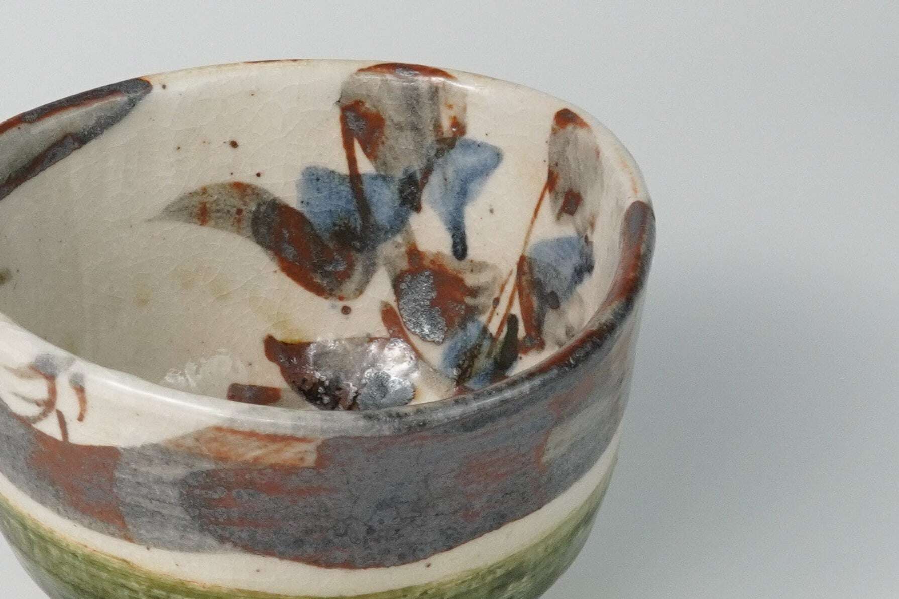 Oribe Chawan with Hand Painted Floral Design — Matcha Tea Bowl Yamada Chaya