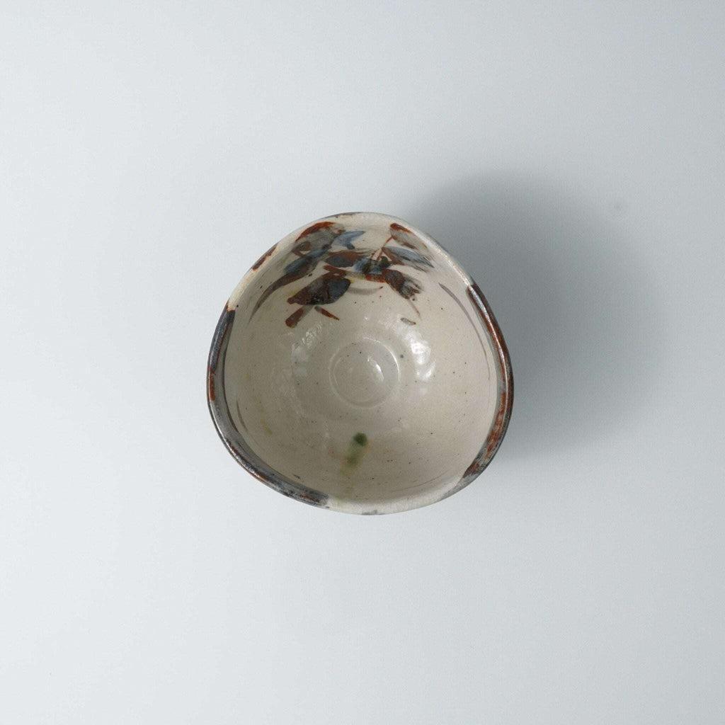 Oribe Chawan with Hand Painted Floral Design — Matcha Tea Bowl Yamada Chaya
